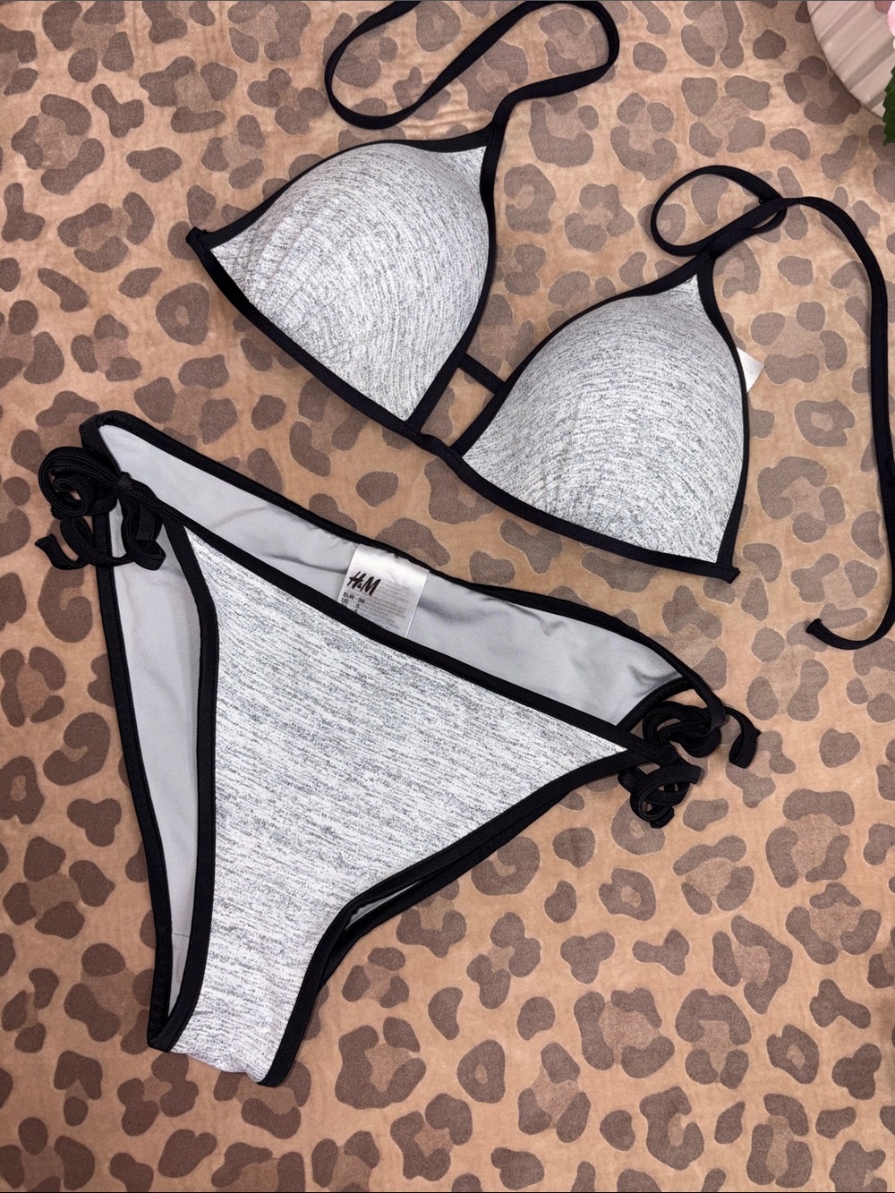 H&M Gray Heather Triangle Bikini with Black Trim